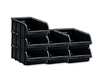 hünersdorff 7 x Sichtbox - Stapelbox Lagerbox SET in Größe 5 - aus bruchsicherem Polypropylen (PP) - Rezyklat- ideal für Ordnungs- und Sortiersysteme, Wandplatten, Fahrregal, Werkstattregal - Schwarz