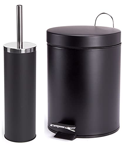 MSV Badset 2 TLG. Kosmetikeimer Abfalleimer Mülleimer und WC Bürste Toilettenbürste Klobürste Schwarz