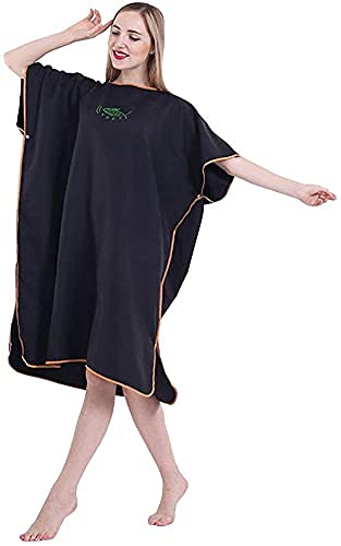 Swim Towels Towel Changing Robes Fits Adults Men Women Hooded Towel Poncho Robe Quick Dry Lightweight Microfiber Towelling Quick Drying Robe Short Sleeve for Surfing Swimming and Beach (BLACK)