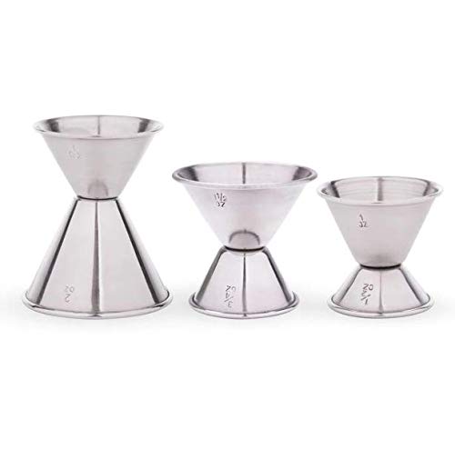 (SET of 3) Jiggers Double Sided Stainless Steel Portions Control Cocktail Measuring Shot Bar Tool Commercial Grade