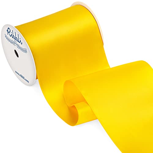 Ribbli Maize Yellow Satin Ribbon 4 Inch Wide Yellow Ribbon for Wedding Chair Sash Grand Opening Ceremony Big Bows Gift Wrapping Floral Crafts Cake Decor-Double Faced Satin Continuous 10 Yards