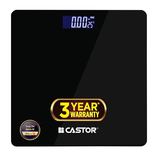 Image of iBELL CASTOR Weight Machine for Body Weight, Weighing Scale, Tempered Glass, LCD Display, Digital Bathroom Scale, CT26BS, 180 kg, Black