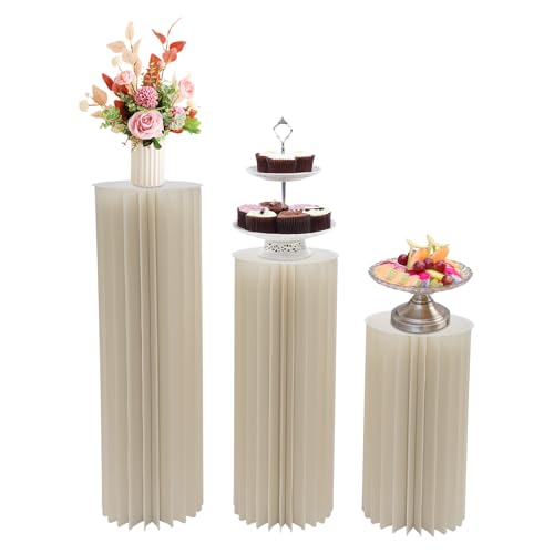 3 columnas de flores de cartón para boda, plegables blancas cilíndricas columnas decorativas para decoración de mesa, boda, compromiso, cumpleaños