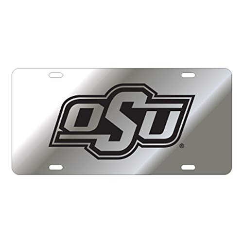 OSU Oklahoma State Cowboys Silver Mirrored Auto License Plate Tag