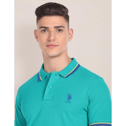 Image of U.S. Polo ASSN. Solid Slim Fit Polo T Shirts for Men - 100% Cotton, Half Sleeves Mens Tshirt