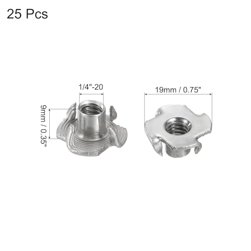 Uxcell A23101300UX0417 1/4"-20 T-Nut 25Pcs 304 Stainless Steel 4 Pronged Tee Nuts For Furniture Woodwork Cabinetry Threaded Insertion thumb #1