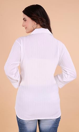 Image of ROYALICA Women Tops Womens Regular Fit Striped White Colour Cotton Blend Casual Shirt