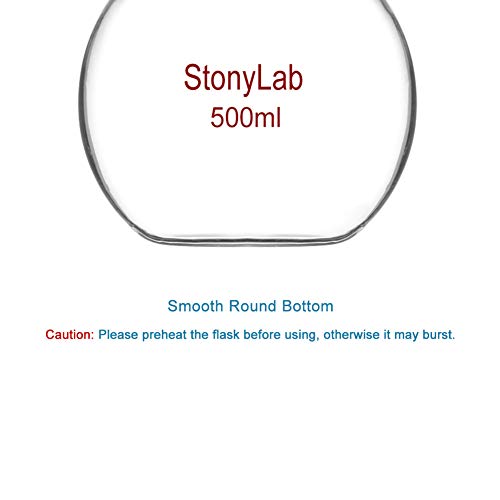 Stonylab Glass 500Ml Heavy Wall Single Neck Flat Bottom Boiling Flask, With 24/40 Standard Taper Outer Joint, 500Ml #TOP5
