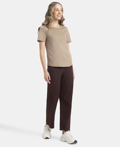 Image of Jockey AW88 Women Super Combed Cotton Rich Relaxed Fit Solid Curved Hem Styled Half Sleeve T-Shirt