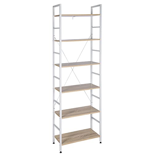 WOLTU Étagère en métal de Rangement 6 Niveaux Étagère en échelle Étagère de Cuisine étagère métallique,60x28x180CM,Blanc + chêne Clair RGB9307whe