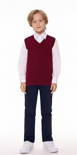 SMINLING Pinker Boys Girls School Uniform Sweater Vest V-Neck Soft Cotton Pullover2