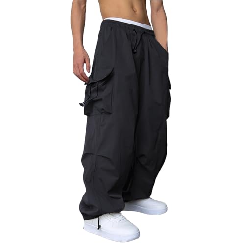 WZIKAI Men's Baggy Cargo Pants Casual Parachute Cargo Pants Loose Fit Hip Hop Harem Pants with Pockets3