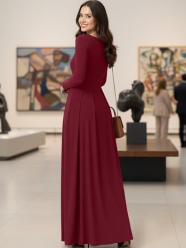 Image of KOH KOH Womens Long Sleeve V-Neck Flowy Modest Elegant Evening Maxi Dress