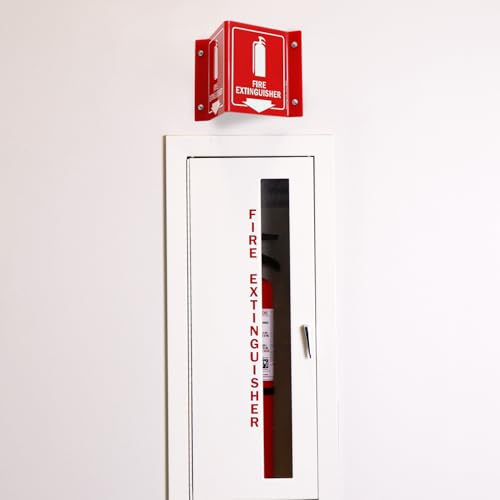 SmartSign Fire Extinguisher Projecting Sign with Arrow | 6" White on Red Polished Acrylic Signs for Corridor, lobby