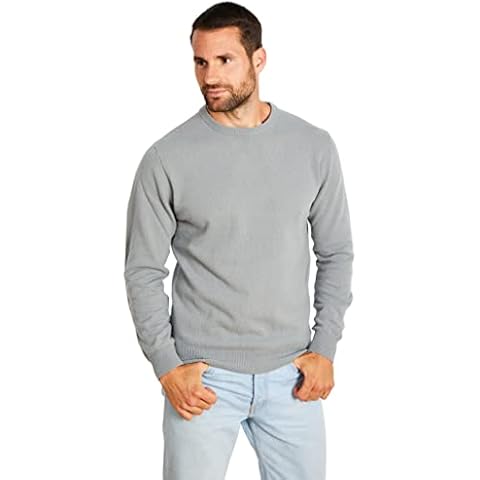 Jack Stuart - Men's Sweater with Crew Neck, Lambswool Wool Blend, bluish grey, XXL Cover