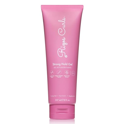 Rizos Curls Strong Hold Gel - Long-Lasting Flake-Free Gel for Curly Coily and Wavy Hair Frizz Control Curl Definition & Shine Vegan Collagen Peptides & Sugar Cane Extract 8oz