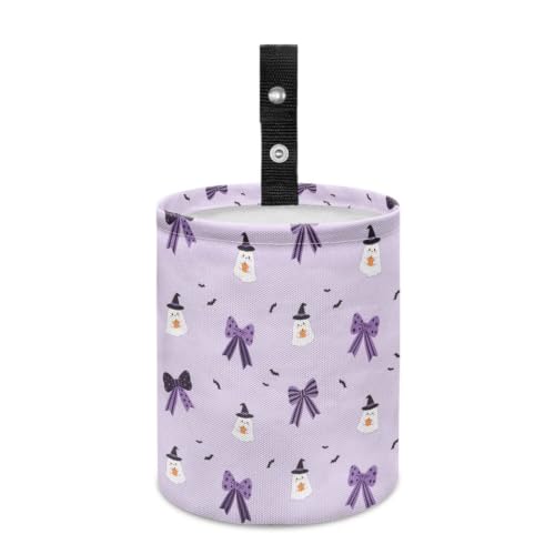 Image of Halloween Cute Ghost Bow Print Car Trash Can,Waterproof Garbage Bin, Universal Hanging Cars Garbage Can Cars Interior Accessories Most Vehicle SUV Truck