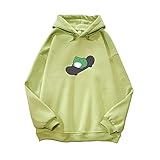 KEEVICI Womens Cute Skateboarding Frog Hoodie Oversized Kawaii Clothes Soft Aesthetic Sweatshirt Lon