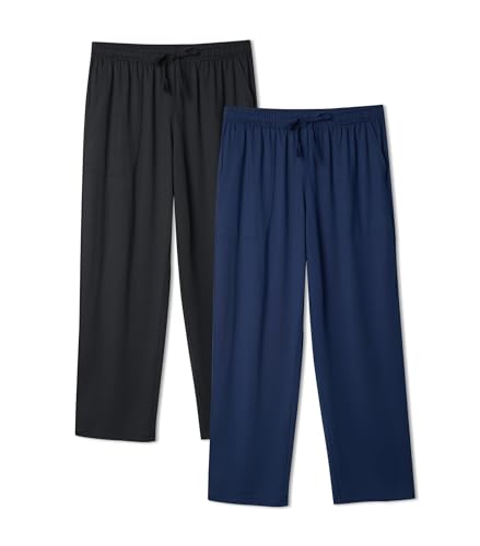 DAVID ARCHY Mens Pajama Pants, Men's Pj Sleep Pants Pajama Silky Soft Lightweight Lounge Pants with Pocket 2 Pack