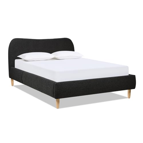 Roman Curved Headboard Boucle Upholstered Platform Bed Frame