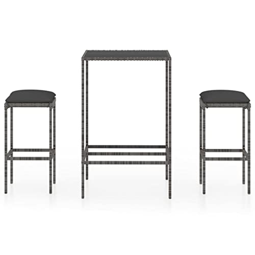 Qnhdfrt Ensemble de bar de jardin 3 pièces, table debout avec 2 tabourets de bar, meubles d'extérieur en rotin synthétique avec plateau en verre trempé et...