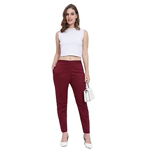 Image of BLUE STAR SHARK Stretchable Cotton Lycra Cigarette Pants | Versatile and Stylish Women's Pants | Comfortable Slim Jeggings | Ankle Length Straight Trousers for Office, Formal, Casual Wear