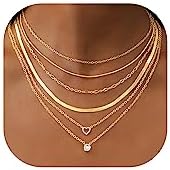 iF YOU 6 Pcs Gold Chokers Necklace Set for Women Girls, 14k Gold Plated CZ Pendant Necklace, Trendy Dainty Snake Chain Layered Necklaces for Jewelry Gifts
