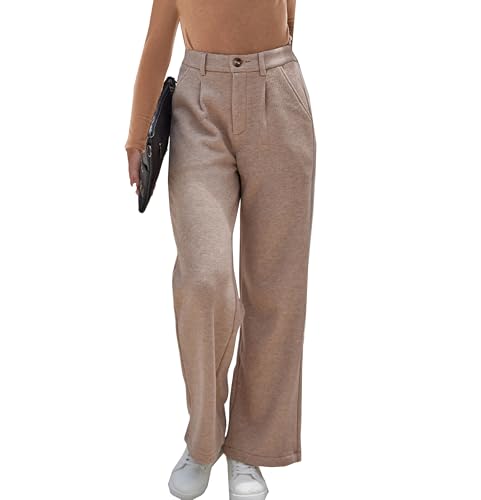 Fakanhui Women's Fleece Lined Dressy Work Pants Wide Leg High