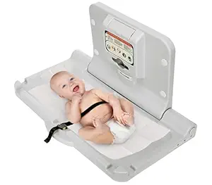 Alpine Wall Mounted Baby Changing Station - Horizontal Baby Changing Table Foldable Diaper Tables with Safety Strap for Commercial Bathroom, ADA Complaint (Hardware Included) White Gray