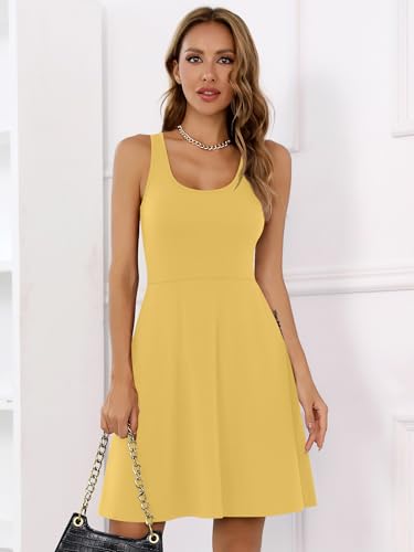 Image of Missufe Women's Sleeveless Racerback Flared Casual Plain Tank Dress