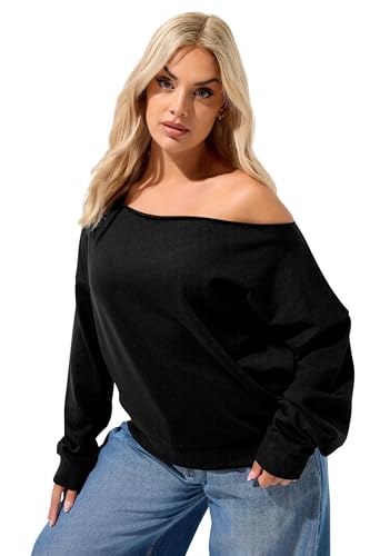 Image of Yours Curve Off-Shoulder Sweatshirt - Women's - Plus Size Curve Black