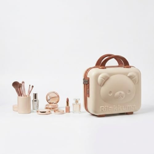 Image of Vanity Case for Women - Hard Shell Cosmetic Travel Bag | Portable Makeup Box | Small Suitcase Style Organizer for Travel, Waterproof & Lightweight-Beige-Pack of 1