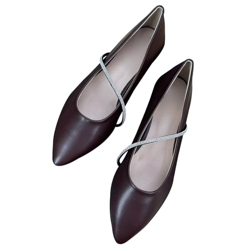SAILING LU Womens Rhinestone Chain Pointed Toe Ballet Flats Dressy Comfortable Flat Shoes Wedding Party Elegant
