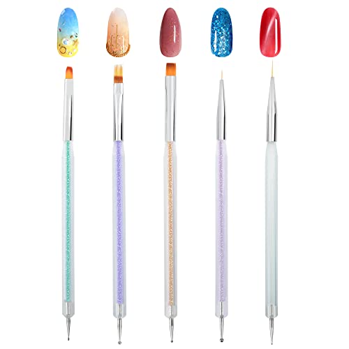5 Pieces Nail Brushes for Nail Art Nail Design Brushes Dotting Tools for Nails Nail Detail Brush Double-Ended Brush and Dotting Tool Kit
