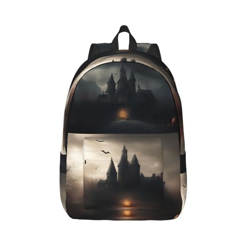 Vbcxza Mochila de lona con estampado de terror de Halloween, tamaño mediano y pequeño, perfecta para senderismo, viajes y uso diario, Black, S, Mochilas rucksack