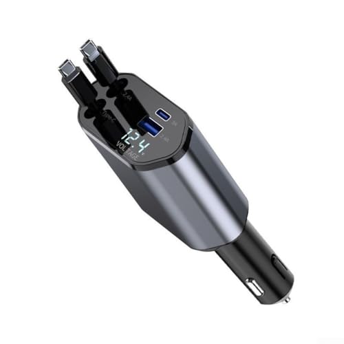 Cargador de teléfono retráctil para coche de 120 W con funcionalidad 4 en 1 y cable tipo C para todos los vehículos