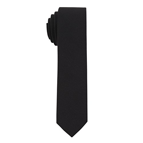 Mens Solid Black Slim Skinny Tie Modern 2.5 Inches 6 Centimeters By Azar Man