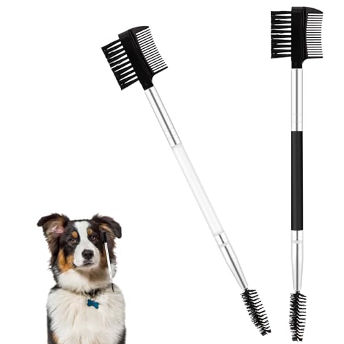 2pcs Double-Headed Dog Eye Comb, Soft Bristles Dog Eye Cleaning Brush 2 in 1 Dog Eye Booger Tear Stain Remover for Puppy Cat Pet Grooming Tools (Black, White)