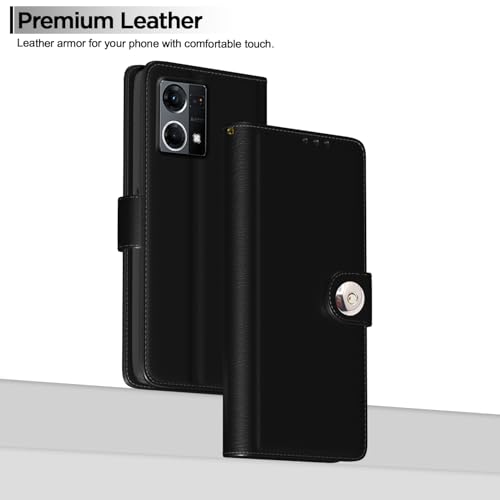 Image of Pikkme Flip Cover Leather Finish | Inside TPU with Card Pockets | Wallet Stand and Shock Proof | Complete Protection Button Flip Case for Oppo Reno 7 5G (Black)