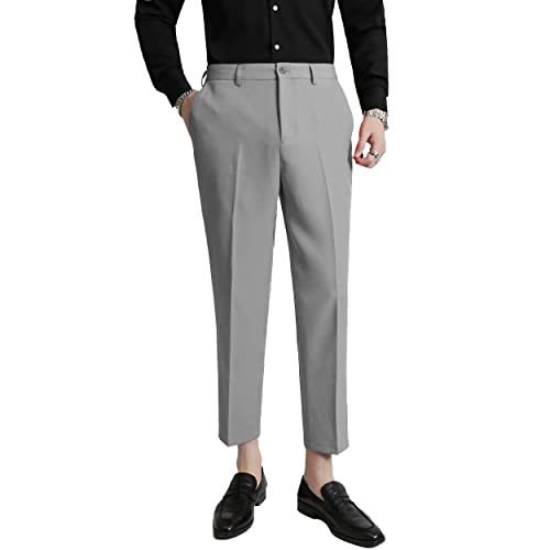 MOGU Ankle-Length Dress Pants for Men Slim Fit Cropped Trousers