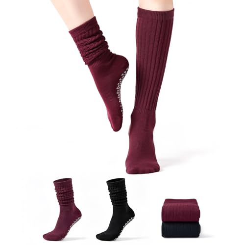 Image of Non Slip Pilates Grip Socks for Women Yoga Barre Knitted Cotton | Full Foot Sticky Silicone,Soft Breathable Comfortable,Durable Washable Anti Skid,Gentle Arch Compression Support