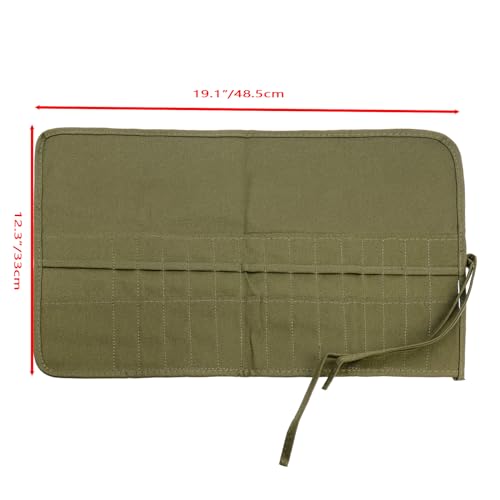 Image of Green Canvas Paint Brush Holder Roll-up Case Bag, 30 Slots Pockets Carry Pouch Artist Brush Storage Organizer, 19.1 inch L x 12.99 inch W