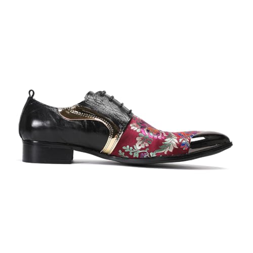 Men's Floral Embroidered Oxford Dress Shoes Black Leather Derby Shoes with Gold Accents Multicolor Pattern Lace-up Design Fashion Wedding Formal Oxfords2