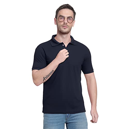 Image of Men's Poly Cotton-Matty Tshirt with Regular Fit Solid Pattern Half Sleeve Standard Length and Button Down Closure|Men's T-Shirts