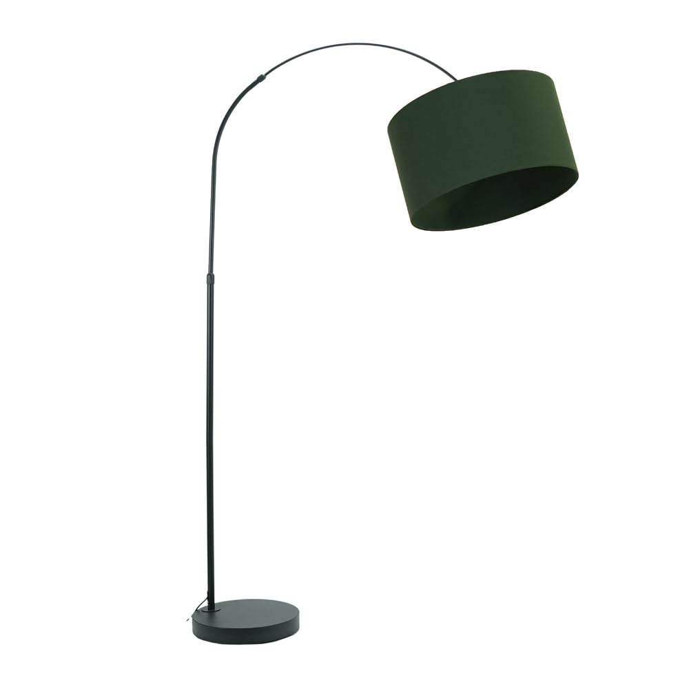 ValueLights | Black Metal Arched Stem Curved Arm Floor Lamp with Forest Green Drum Shade for Living Room Lounge | Floor Lamps, Home Décor & Improvement Essential | Included LED Bulb