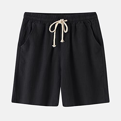 Mens Quick Dry Solid 4 Way Stretch Swim Trunks Swimwear Bathing Suits Cotton Linen Summer Thin Mid-Waist Beach Shorts 12
