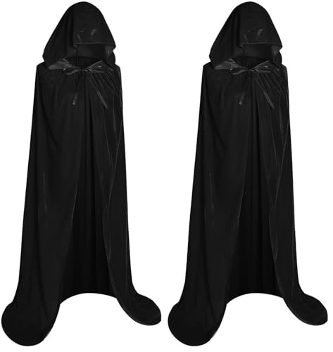 YceLon Schwarzer Umhang mit Kapuze für Erwachsene 150cm Langer Samtumhang für Cosplay und Theater Unisex Umhang Schwarz für Fotografie und Mottopartys Größe L (Kein Spielzeug)