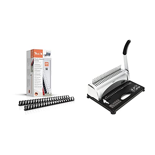 Peach PB422-02 Plastikbinderücken DIN A4, 22 mm, 210 Blatt, 50 Stück, schwarz & Amazon Basics - Bindegerät