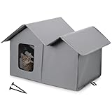 ALLSOPETS Katzenhaus Outdoor Winterfest Isoliert, Wetterfestes Faltbares Katzenhaus für Draußen und Drinnen mit Abnehmbarer Matte, Katzenunterkunft für Kleine Hunde (Urban Grau)