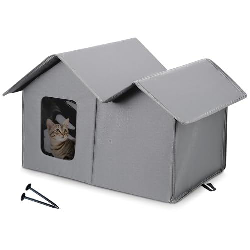 ALLSOPETS Cuccia per Gatti da Esterno Impermeabile, Cuccia Coibentata Pieghevole per Gatti e Cani, Rifugio Caldo Resistente alle Intemperie per Interno ed Esterno (Grigio Urbano)